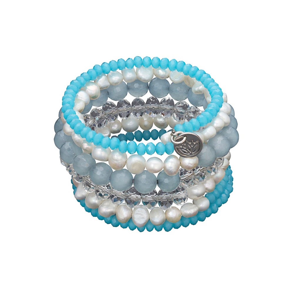 Purple Lotus Jewelry.  Freshwater pearl crystal and agate wrap bracelet.